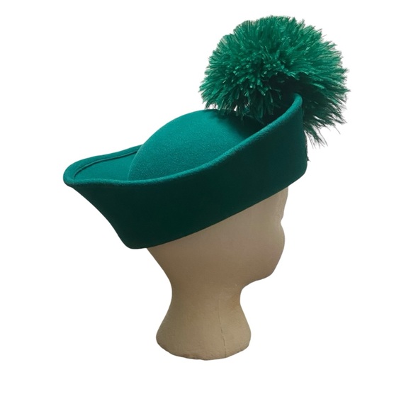 Jack McConnell VTG Green Wool Hat Ostrich Feather Church Derby Esccello Made USA main image 9